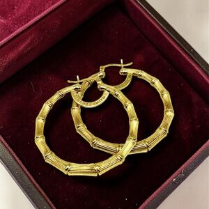 Simone L Smith Large Bamboo Hoop Earrings in 18K Gold Over Sterling 40mm/1.5”